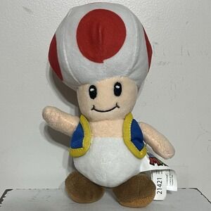 Toad Plush Soft‎ Cuddly Toy Medium Super Mario Nintendo Mushroom 7.5"
